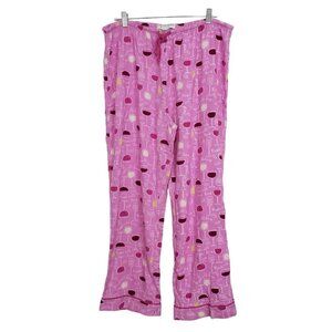 Karen Neuburger PJ Pants Rose All Day Wineglass Flannel Pink Womens Size XL